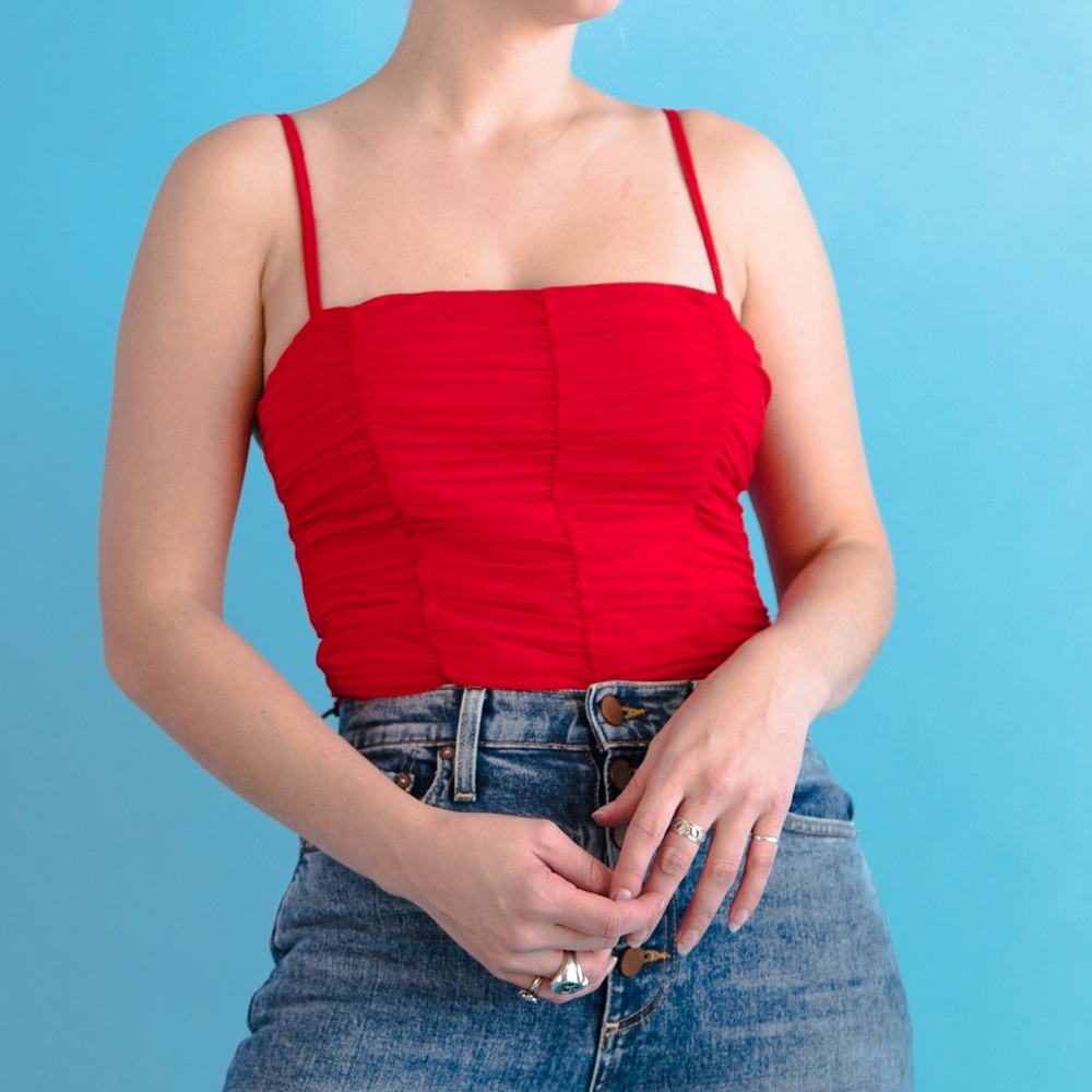 Red Ruched Bodysuit from Revolve Small